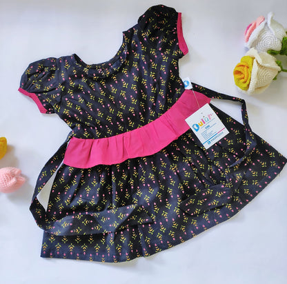 Cotton Floral Baby Girl Dress Black, Best for everyday wear