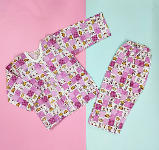 Cotton Night Suit - Pink White Chex
