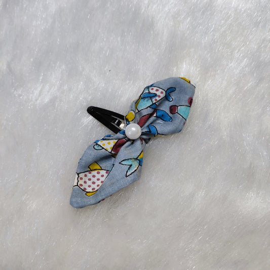 Bow Hair Clip - Grey Fish