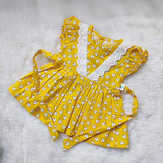 Cotton Frock -Yellow Heart