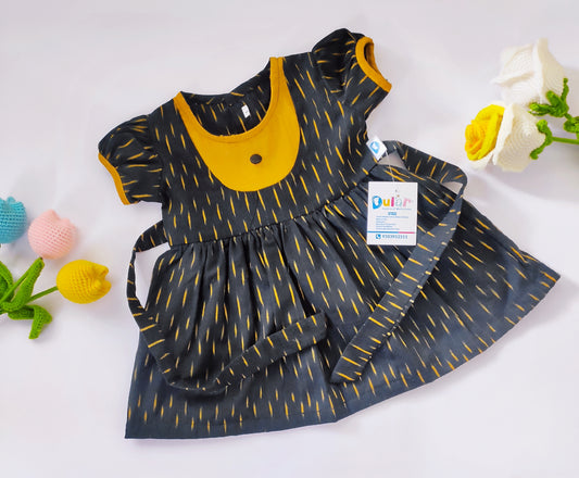 Cotton Frock - Black With mustard strips