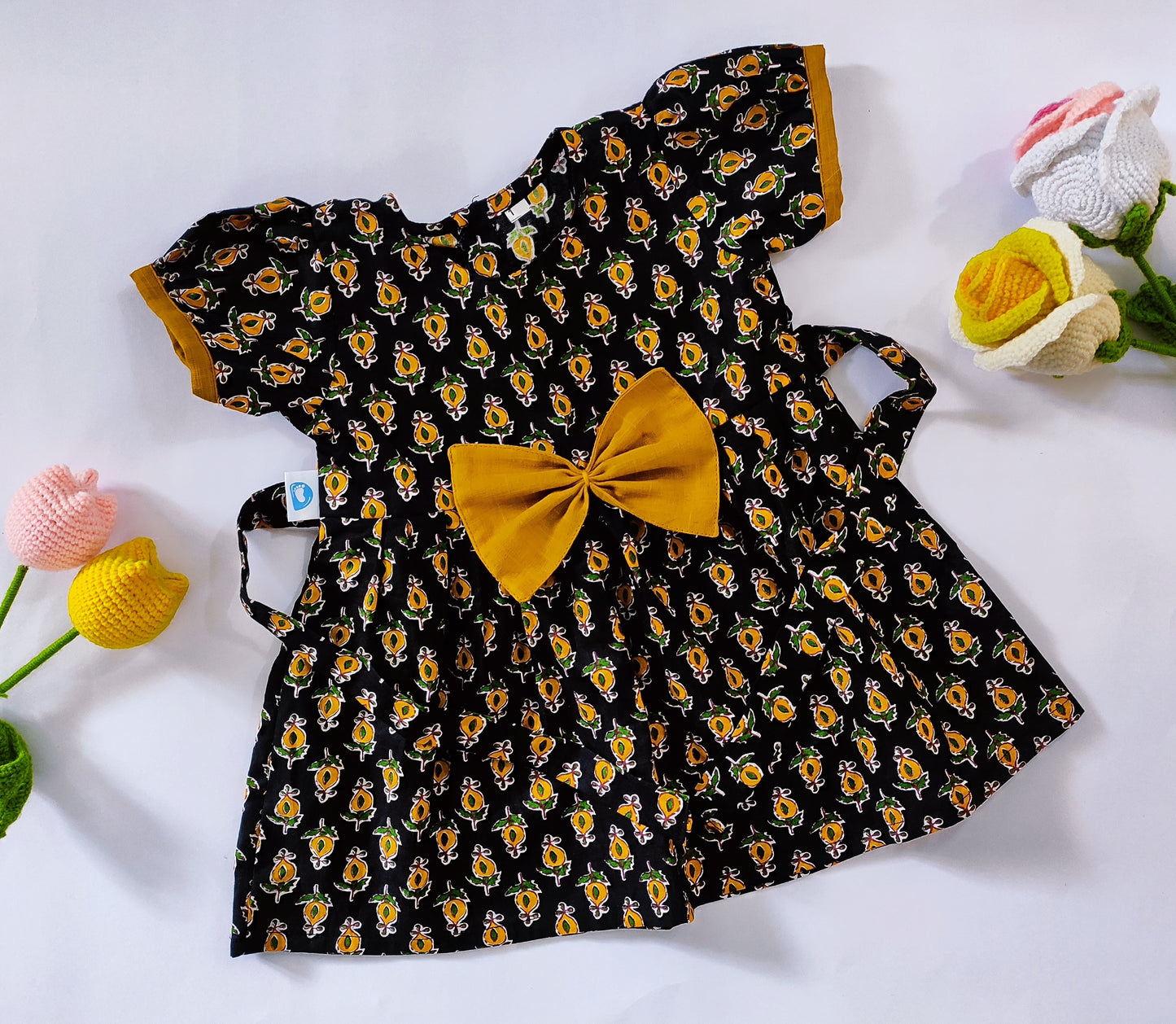 Black Cotton Frock - With Bow