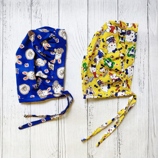 Cotton Bonnet Cap Blue bunny & yellow kitty  (Pack of 2)