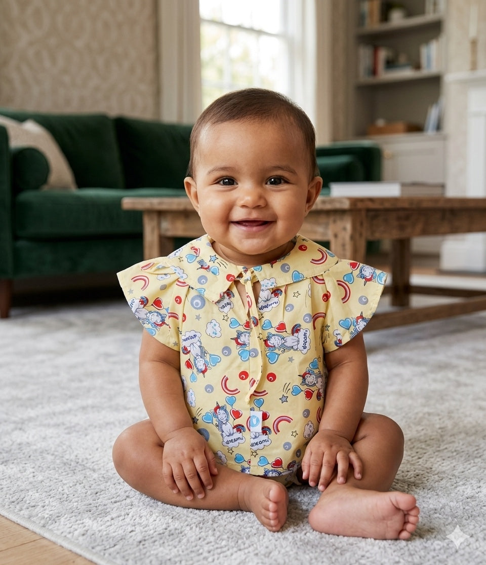 Cotton Tie Knot Jhabla | Yellow Unicorn