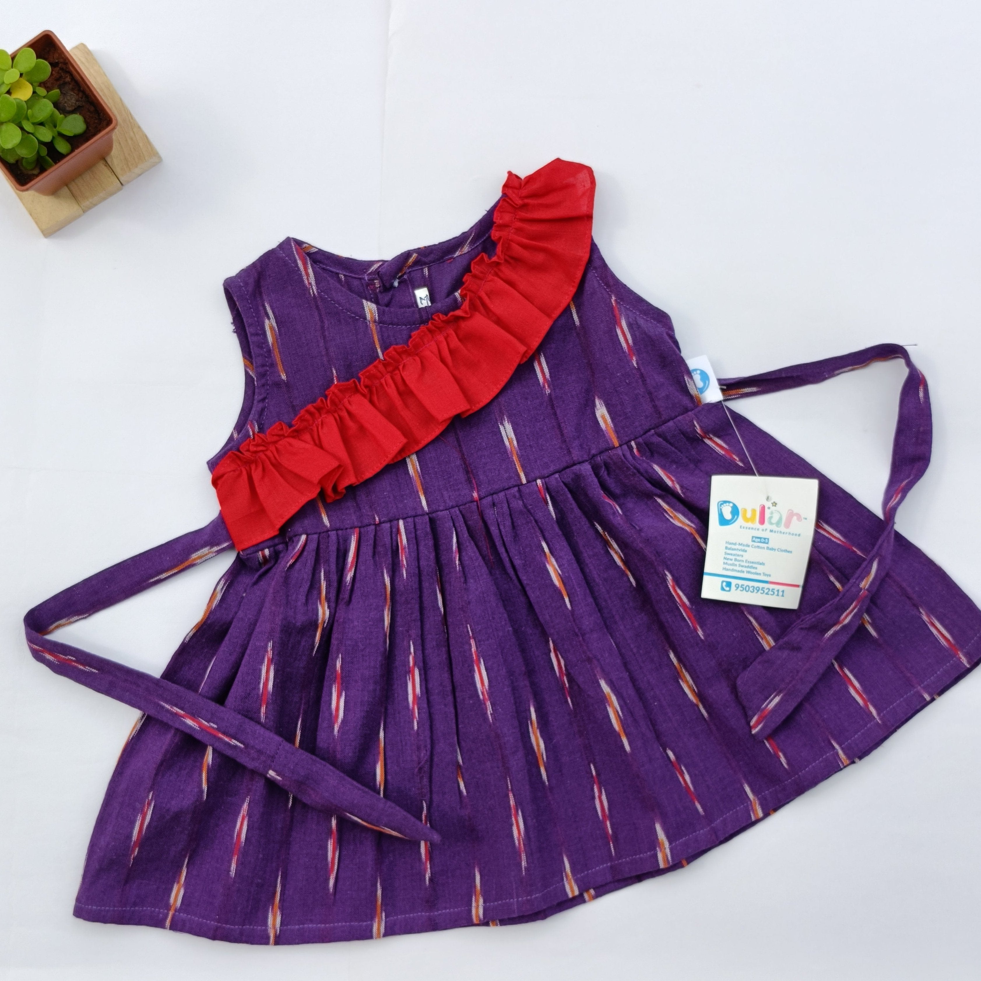 Handloom Ikkat Baby Girl Frock Purple