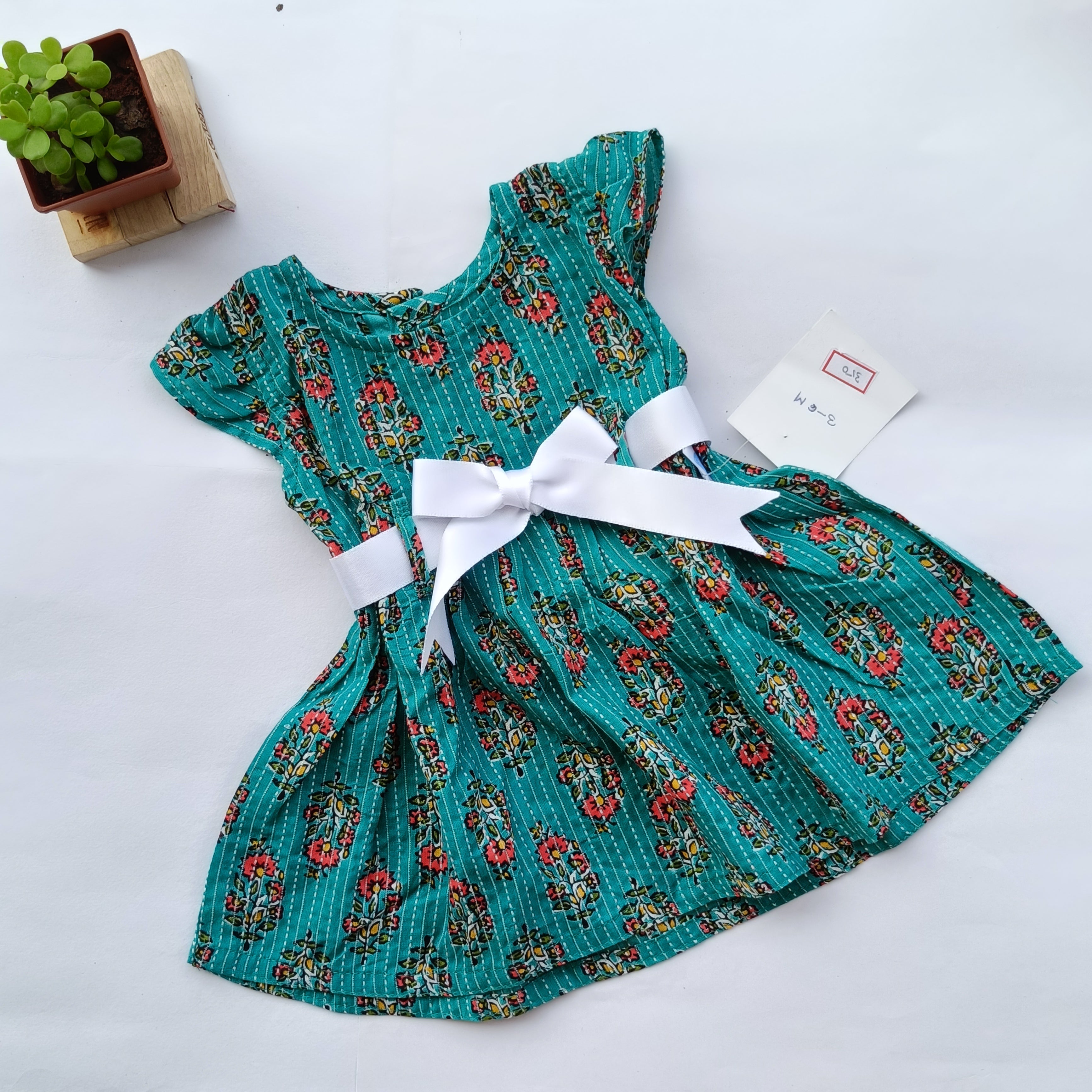 Cotton Printed Baby Girl Frock Green