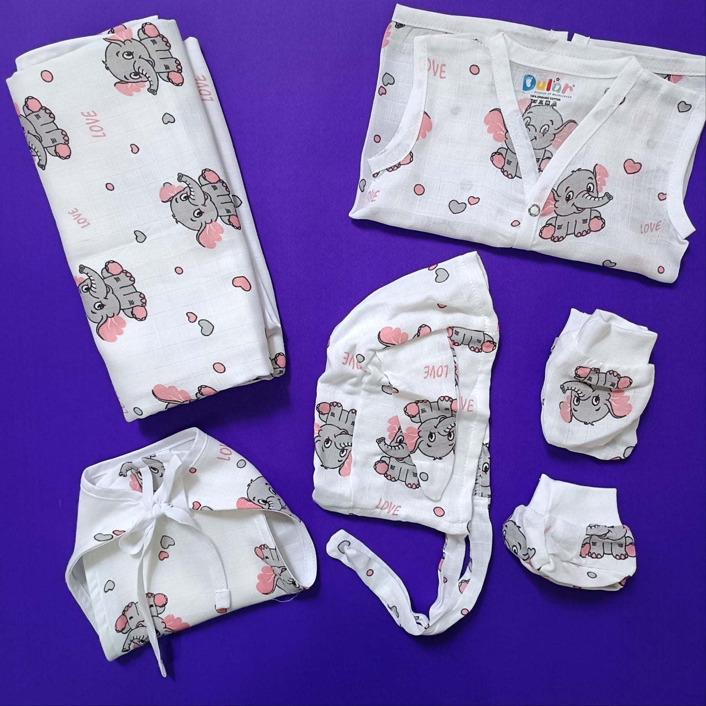 Muslin Kit | Elephant | Cap, Mittens & Socks