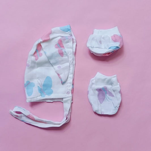Muslin Cap, Mittens, Socks | Butterfly