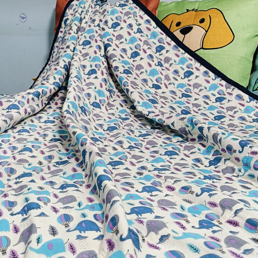 Jaipur Cotton Blanket | Blue Elephant & Parashoot