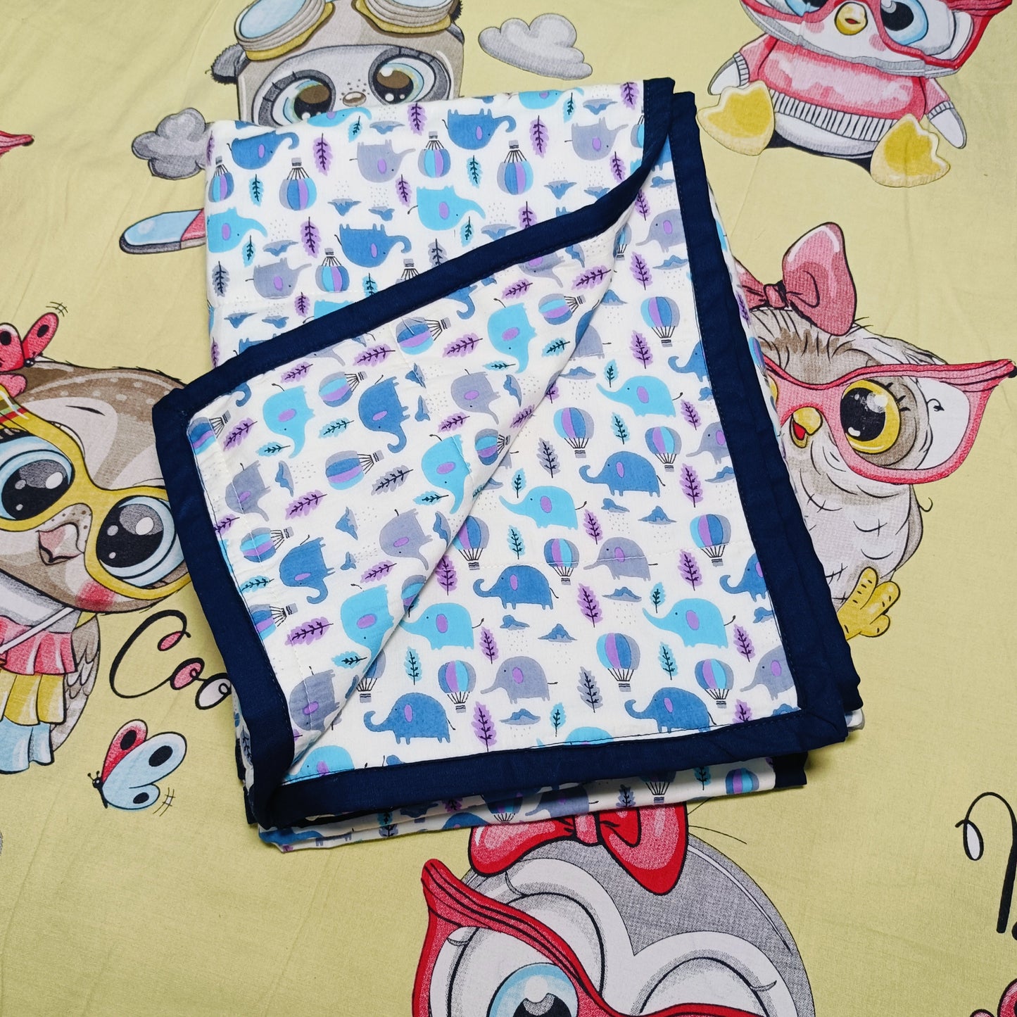 Jaipur Cotton Blanket | Blue Elephant & Parashoot