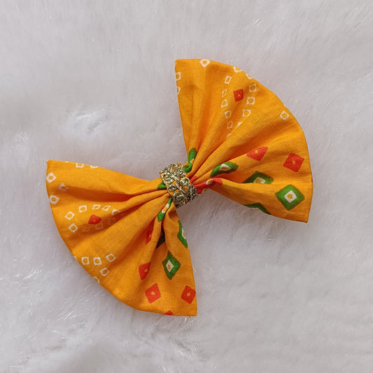 Bow Hair Clip - Bandhani yellow