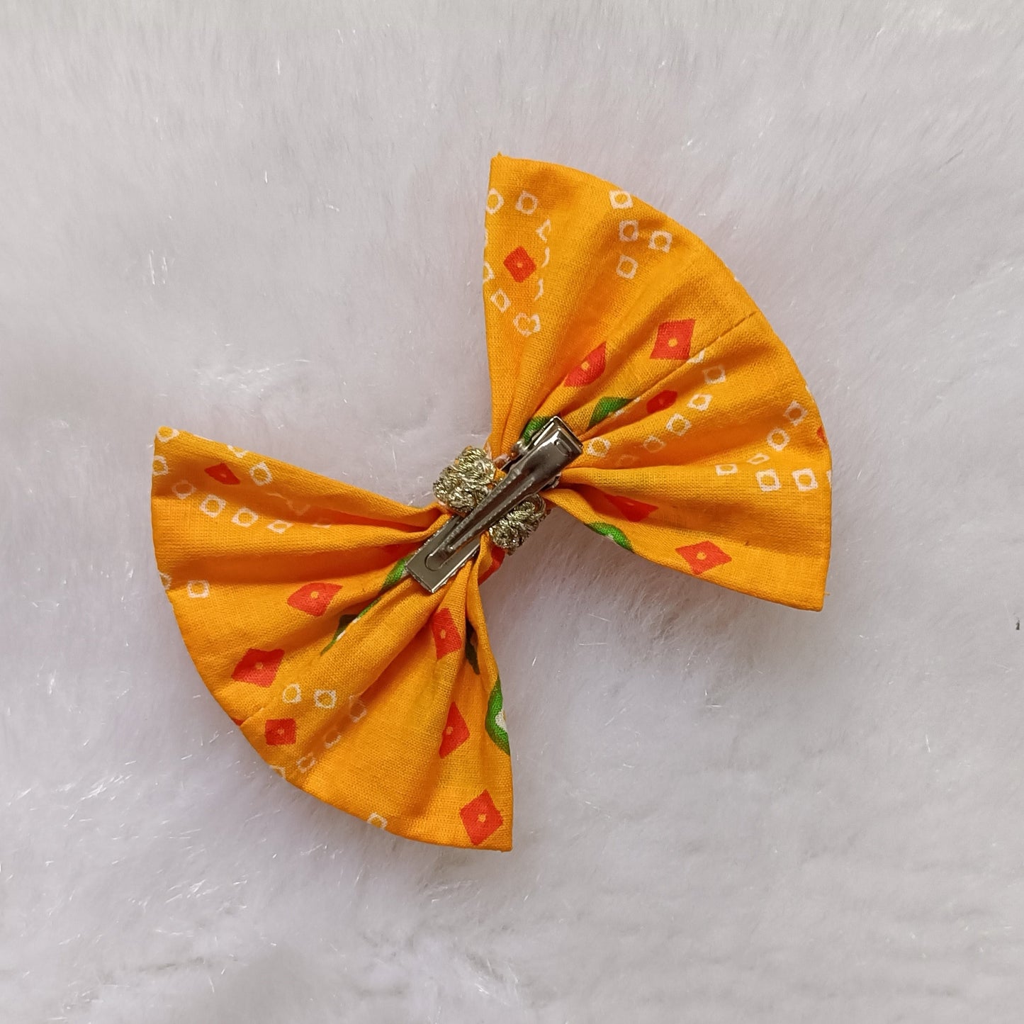 Bow Hair Clip - Bandhani yellow