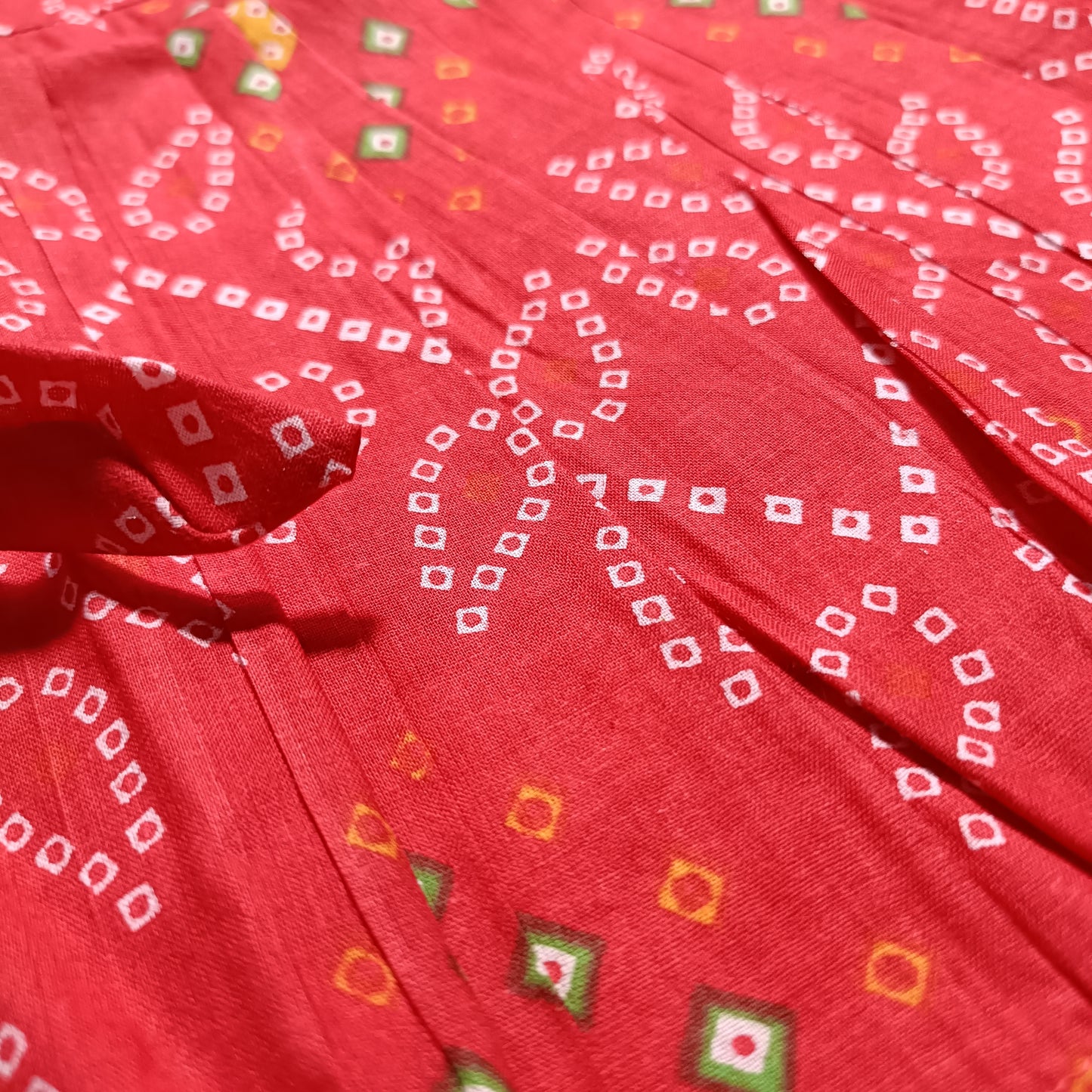 Cotton Printed Baby Girl Dress | Red | Bandhani