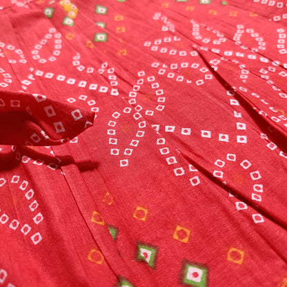 Cotton Printed Baby Girl Dress | Red | Bandhani