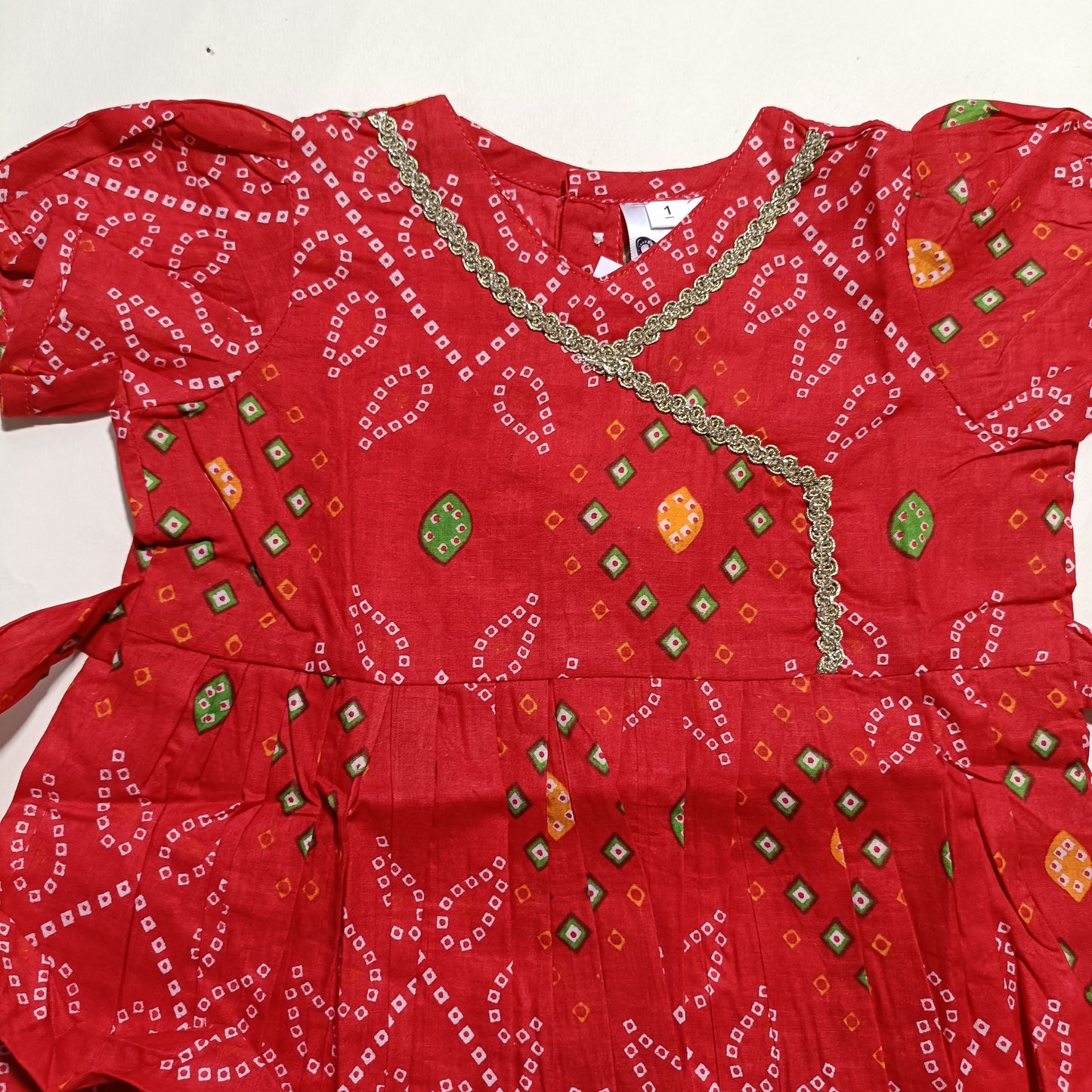 Cotton Printed Baby Girl Dress | Red | Bandhani