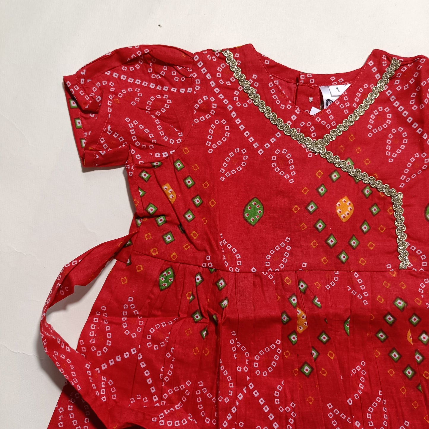 Cotton Printed Baby Girl Dress | Red | Bandhani