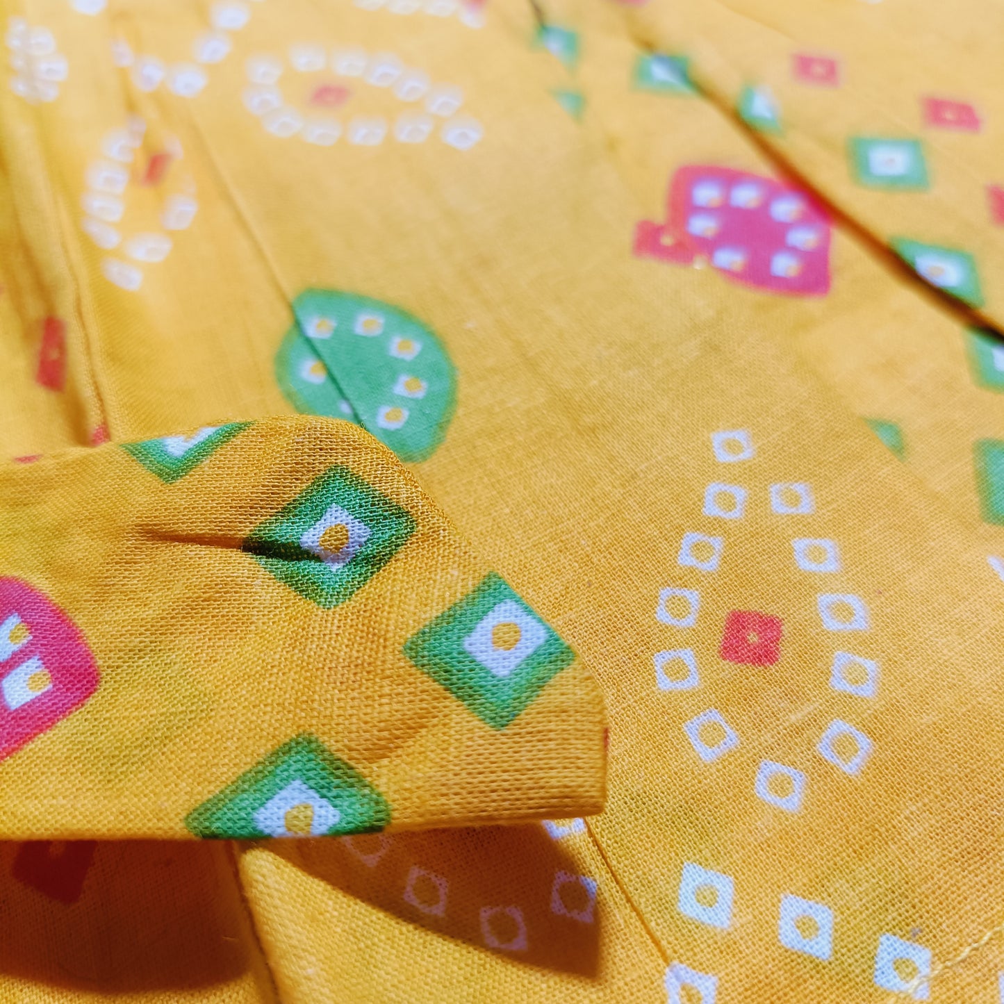 Cotton Printed Baby Girl Dress | Yellow | Bandhani