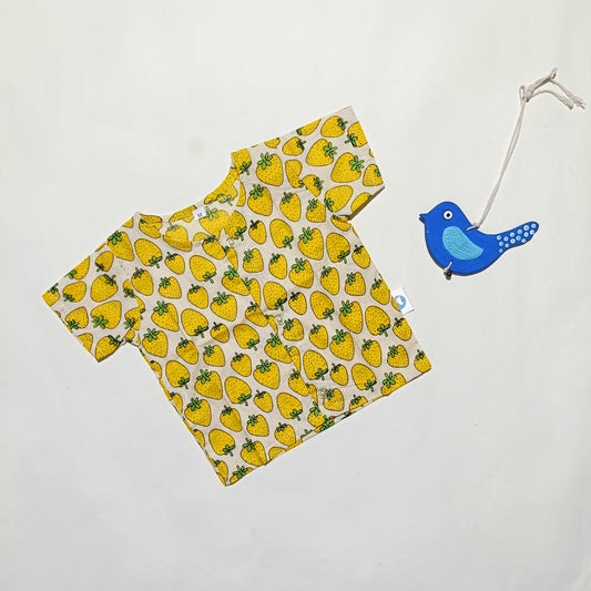 Cotton Front Open Jhabla | Yellow Strawberry