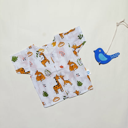 Cotton Front Open Jhabla |   White Big Girraffe