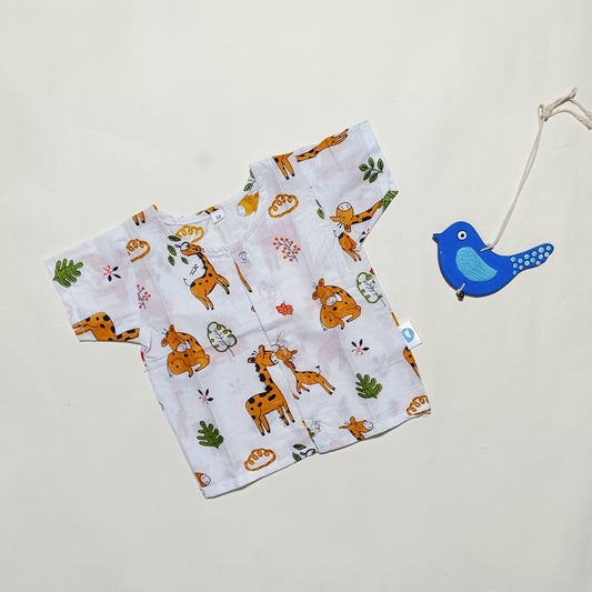 Cotton Front Open Jhabla |   White Big Girraffe