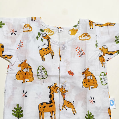 Cotton Front Open Jhabla |   White Big Girraffe