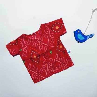 Cotton Front Open Jhabla | Red Bandhani