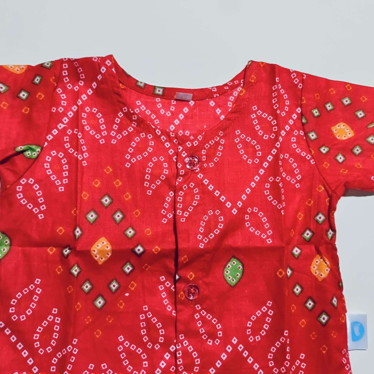 Cotton Front Open Jhabla | Red Bandhani