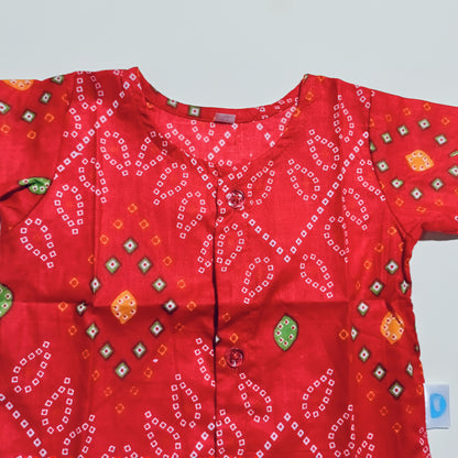 Cotton Front Open Jhabla | Red Bandhani