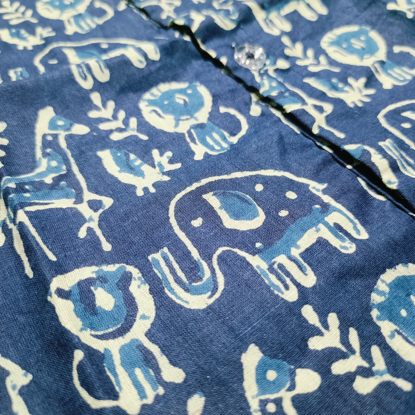 Cotton Front Open Jhabla | Indigo Multi Animal