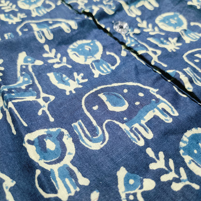 Cotton Front Open Jhabla | Indigo Multi Animal