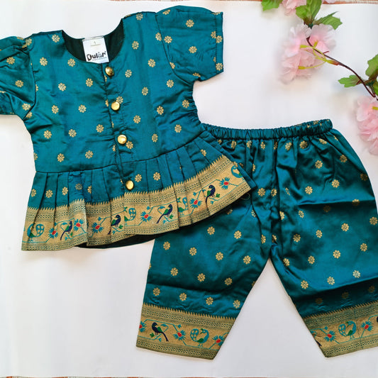 Paithani Co-Ord Set for Girls | Peacock Green