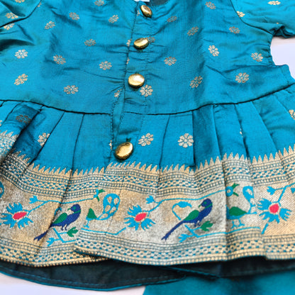 Paithani Co-Ord Set for Girls | Peacock Green