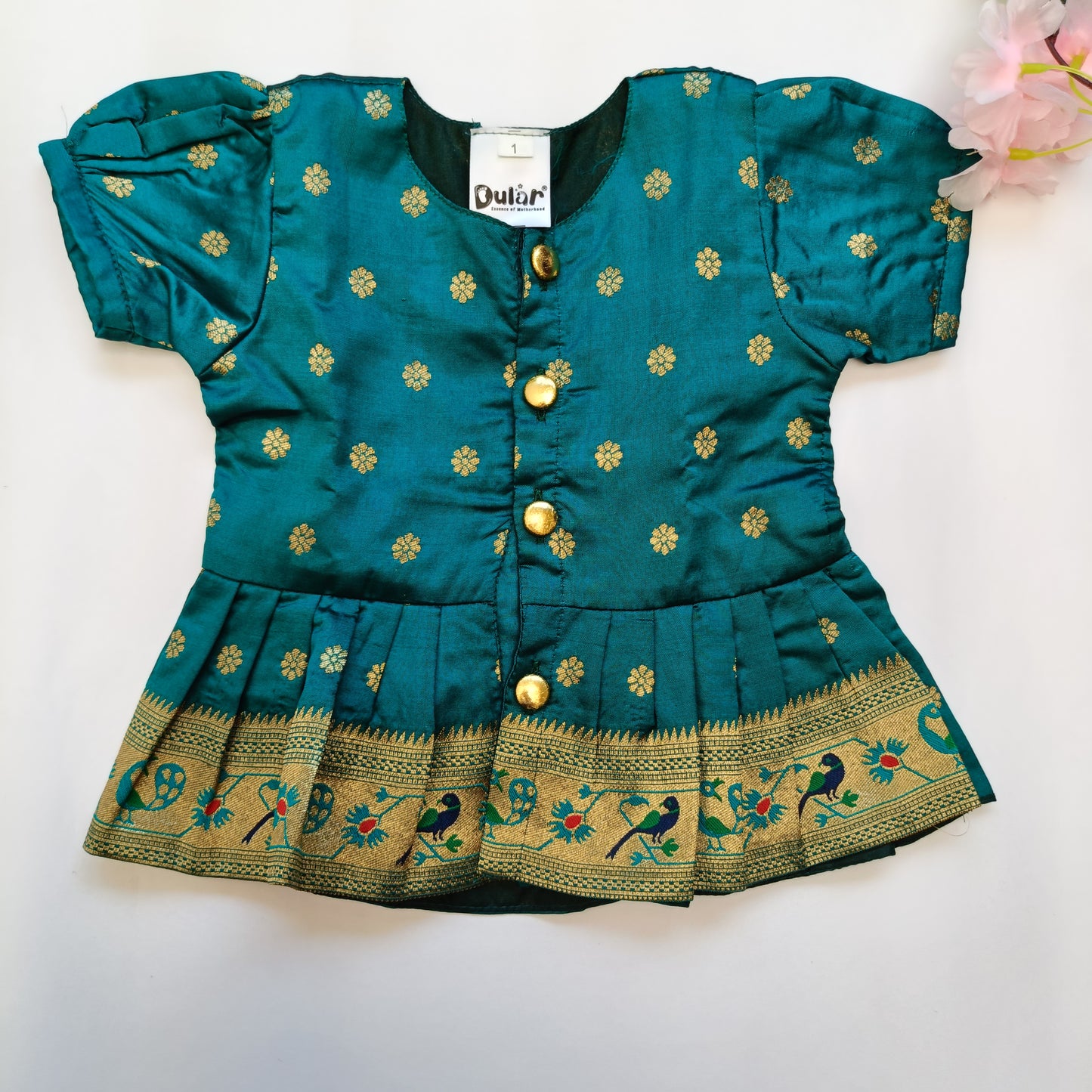 Paithani Co-Ord Set for Girls | Peacock Green