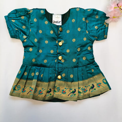 Paithani Co-Ord Set for Girls | Peacock Green