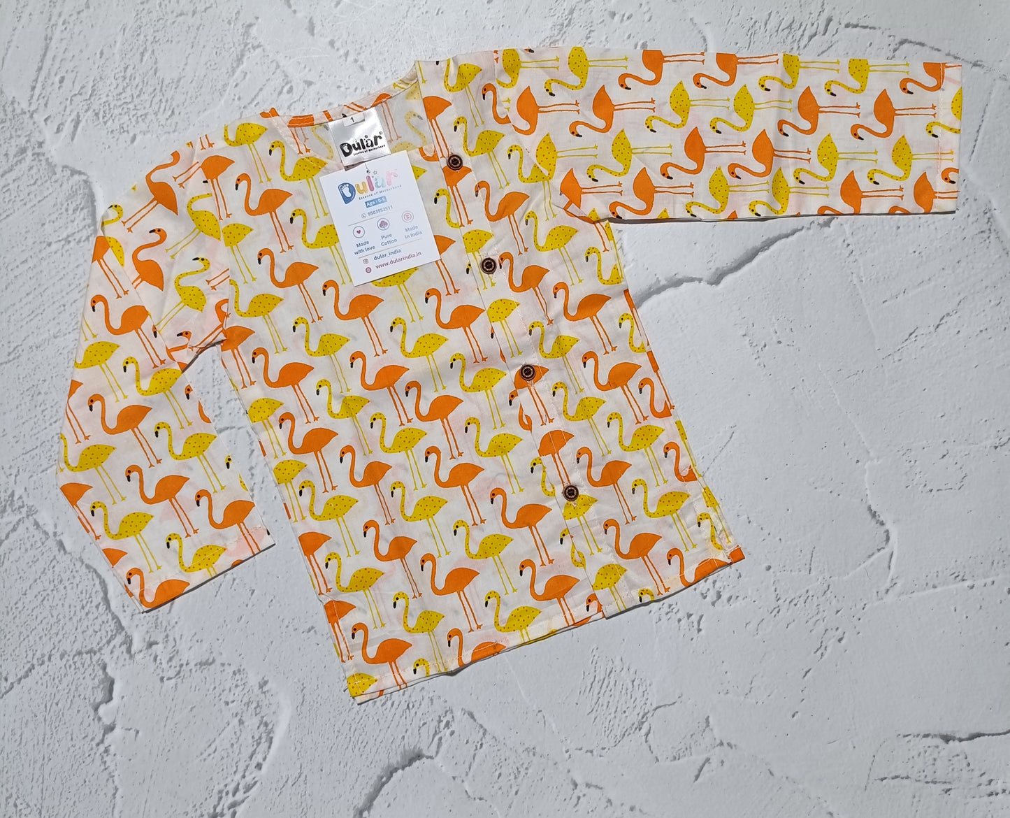 Cotton Short Kurta for Boys | Orange Flamingo