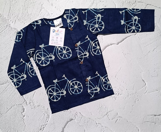 Cotton Short Kurta for Boys | Blue Cycle
