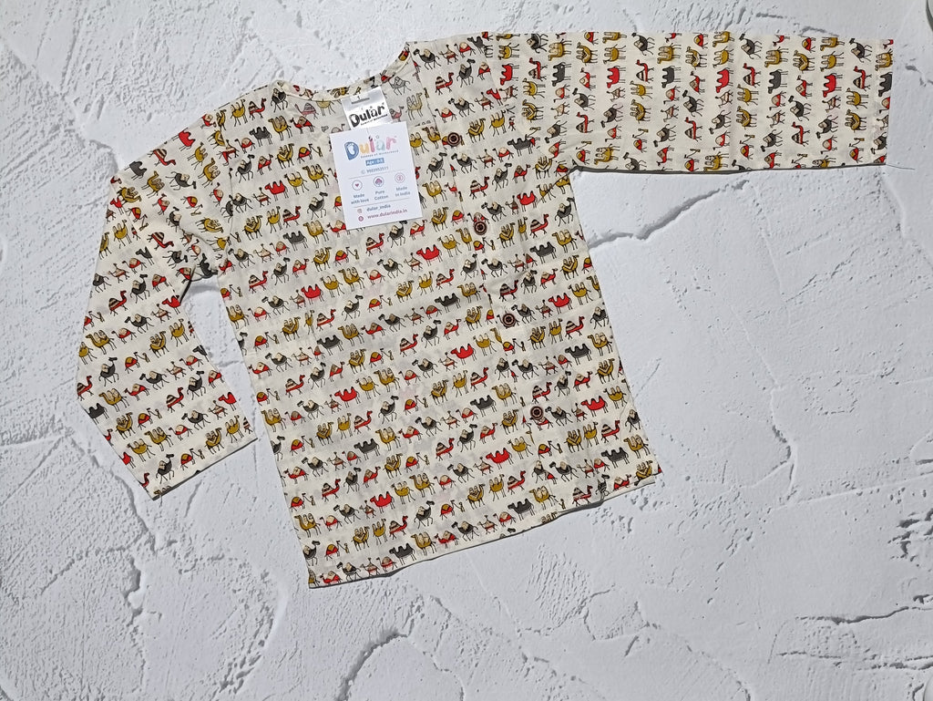 Cotton Short Kurta for Boys | Grey - Red Camel