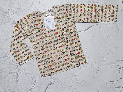 Cotton Short Kurta for Boys | Grey - Red Camel