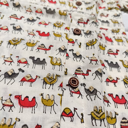 Cotton Short Kurta for Boys | Grey - Red Camel