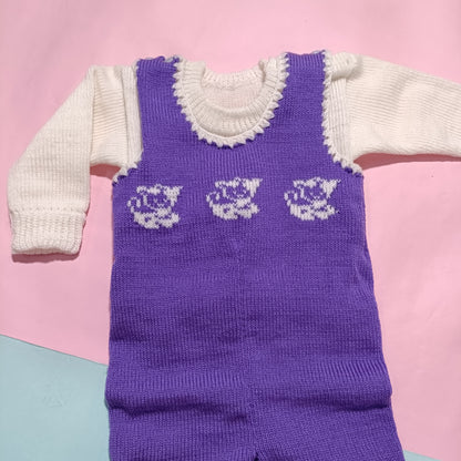Baby Sweater | Woolen Romper | Lavender with walking cat