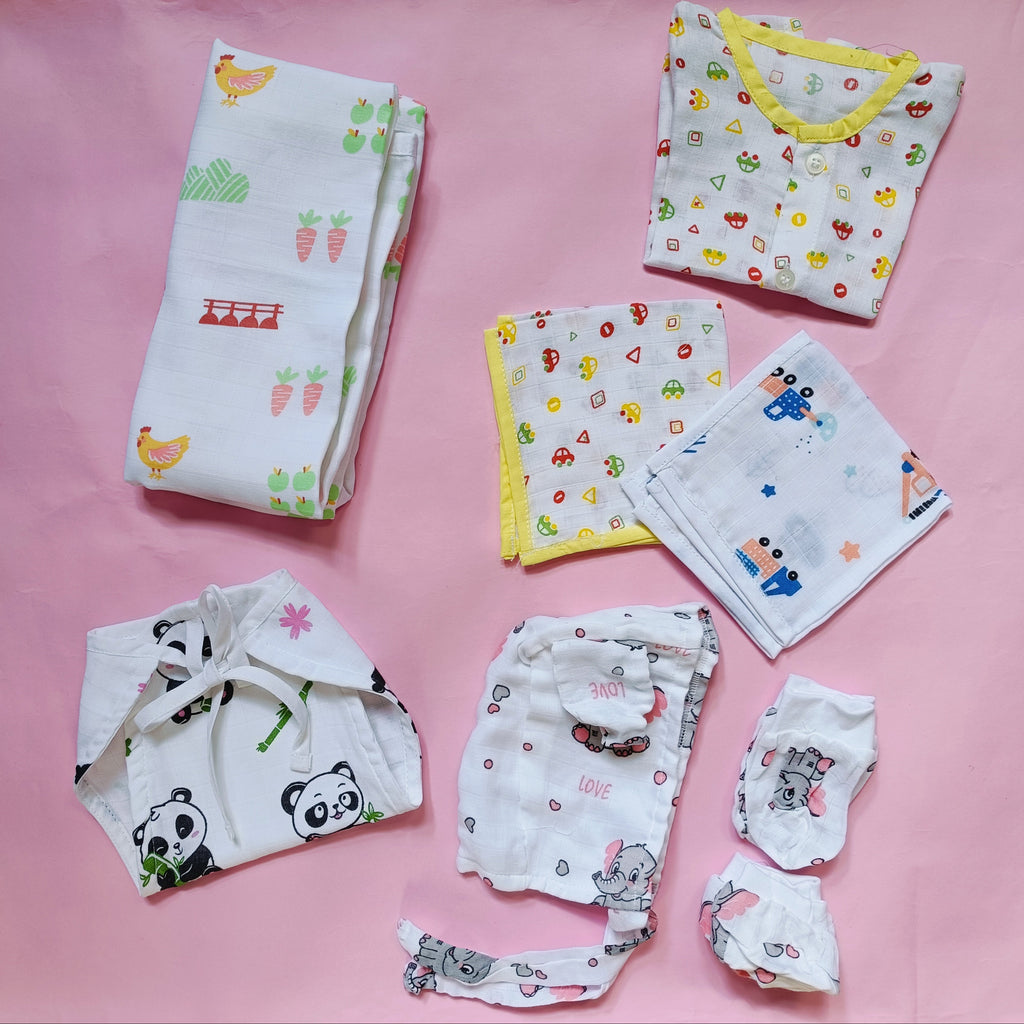 Newborn gift sets | Muslin | Assorted 2 | Cap, Mittens & Socks