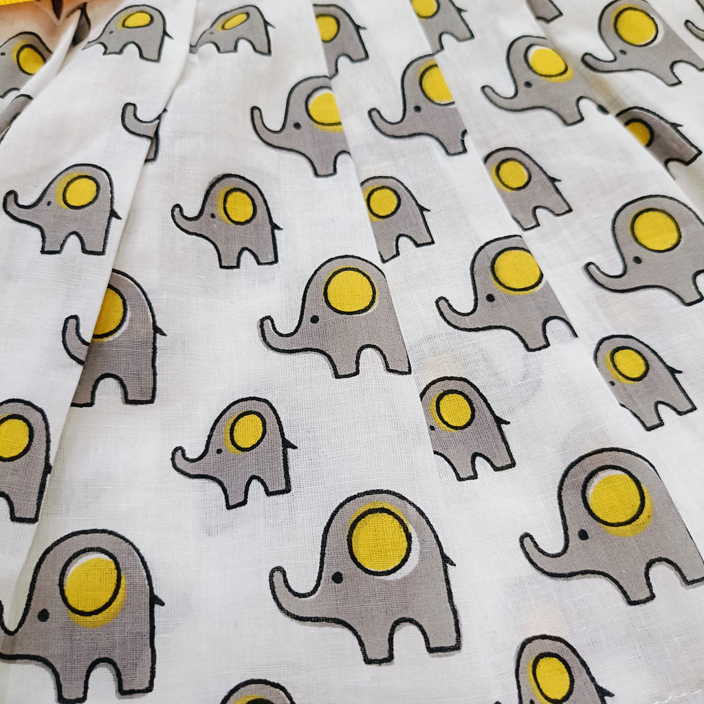 Cotton Printed Baby Girl Dress |Grey | Elephant