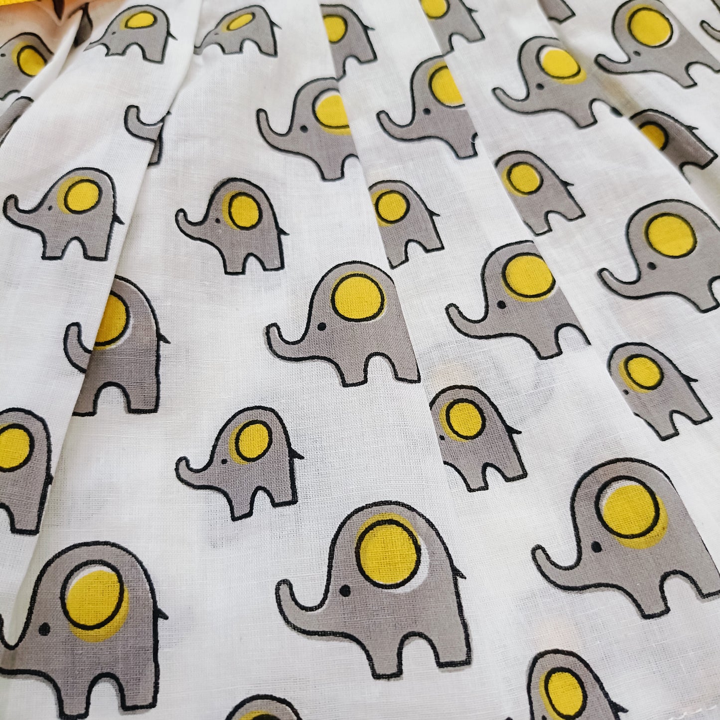 Cotton Printed Baby Girl Dress |Grey | Elephant