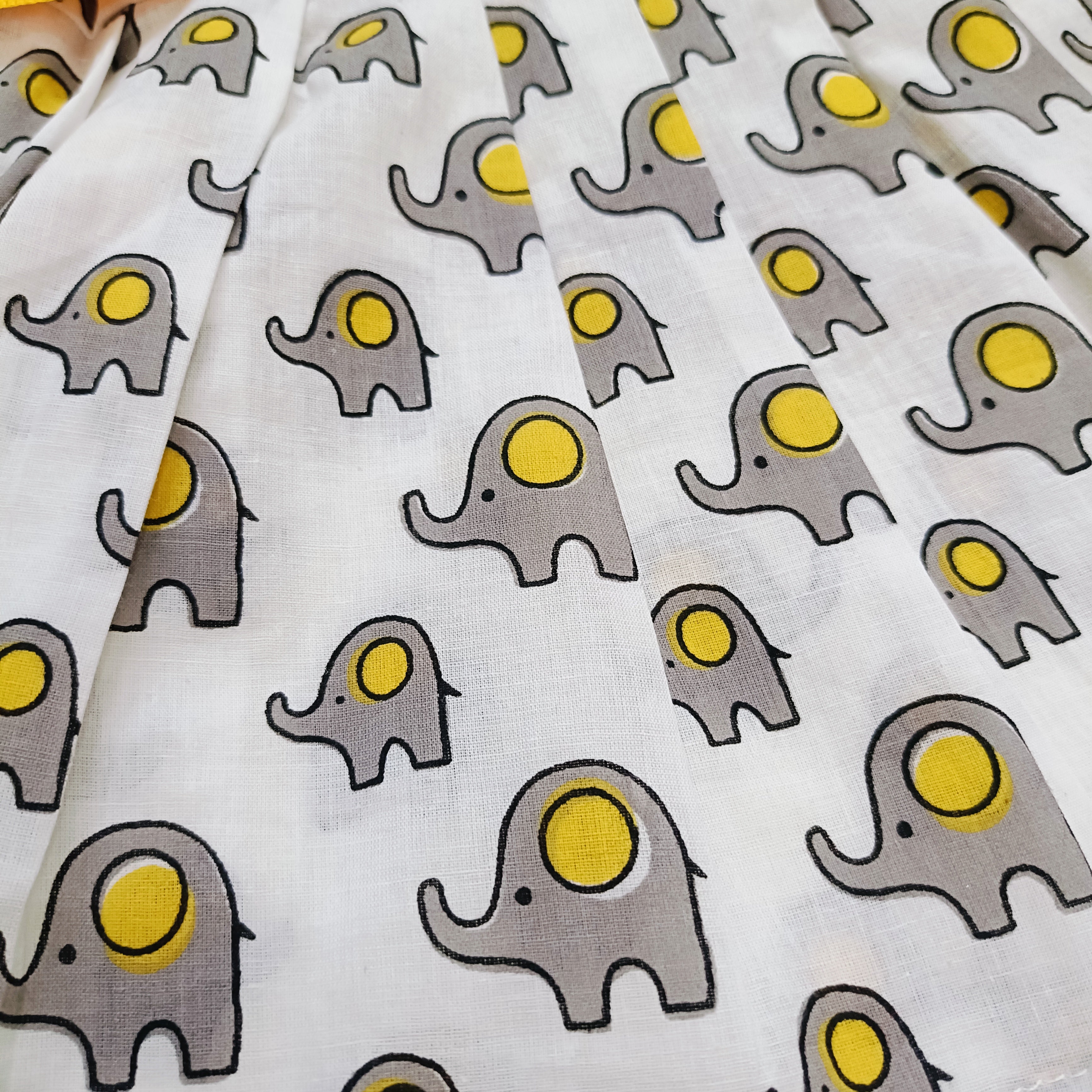 Cotton Printed Baby Girl Dress |Grey | Elephant
