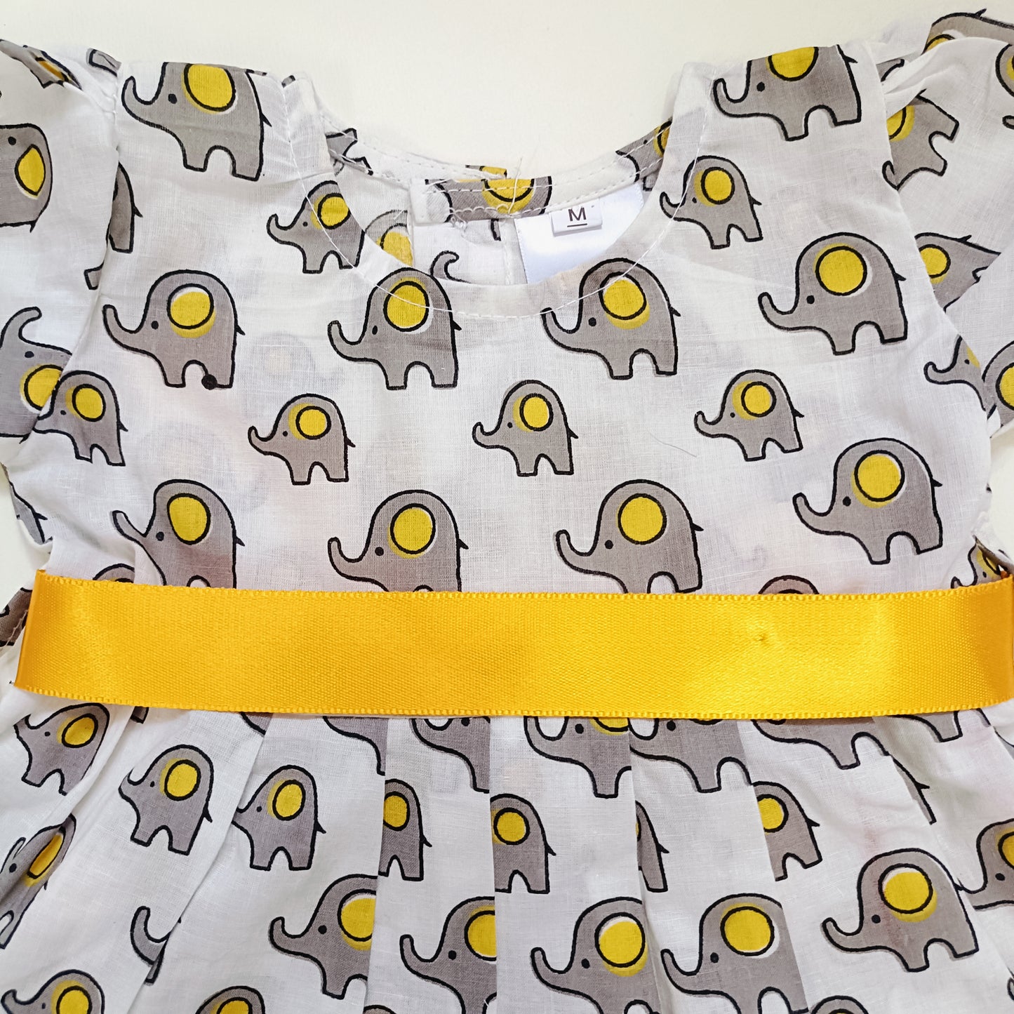 Cotton Printed Baby Girl Dress |Grey | Elephant