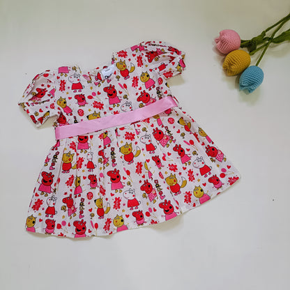 Cotton Printed Baby Girl Dress |Pink| Peppa