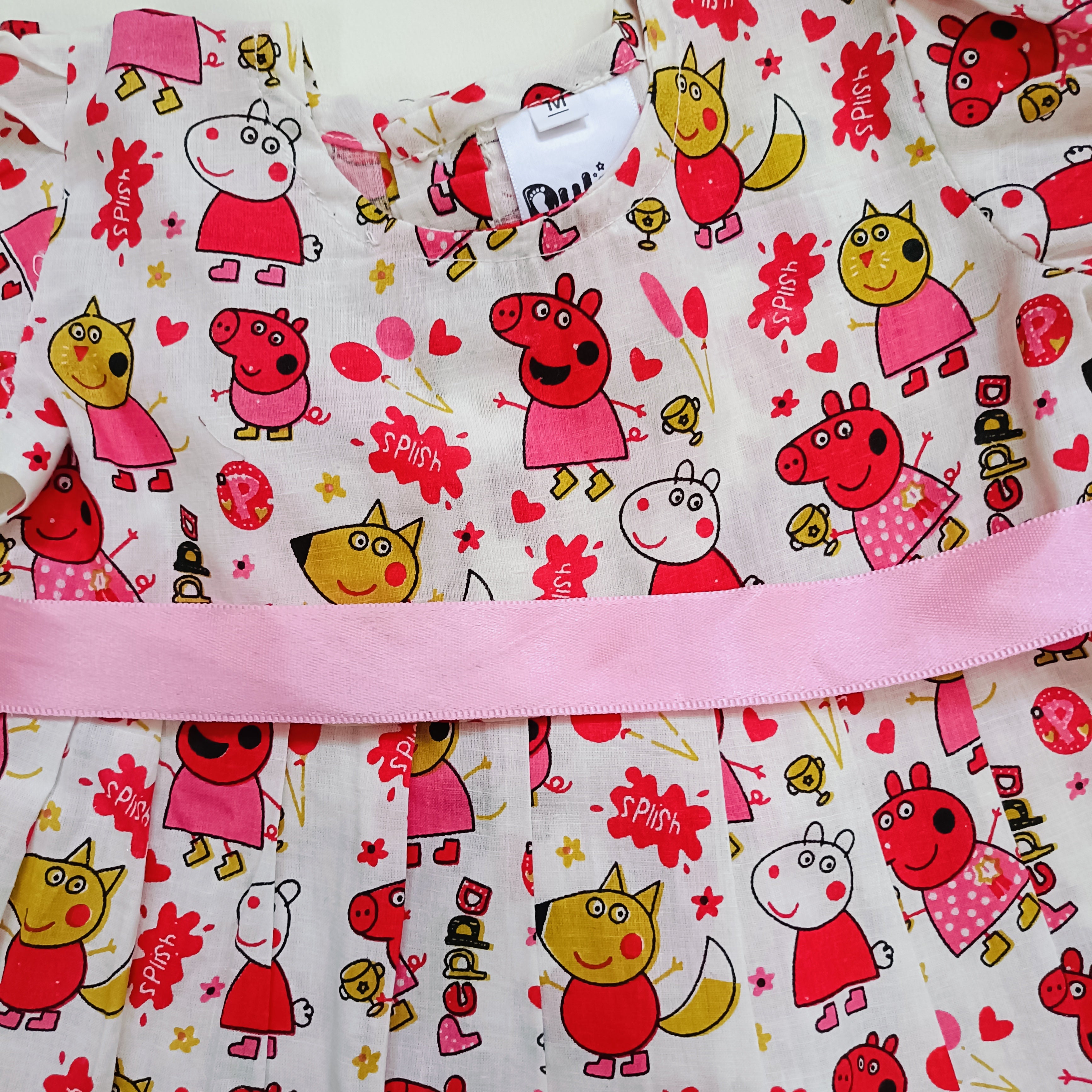 Cotton Printed Baby Girl Dress |Pink| Peppa