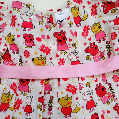 Cotton Printed Baby Girl Dress |Pink| Peppa