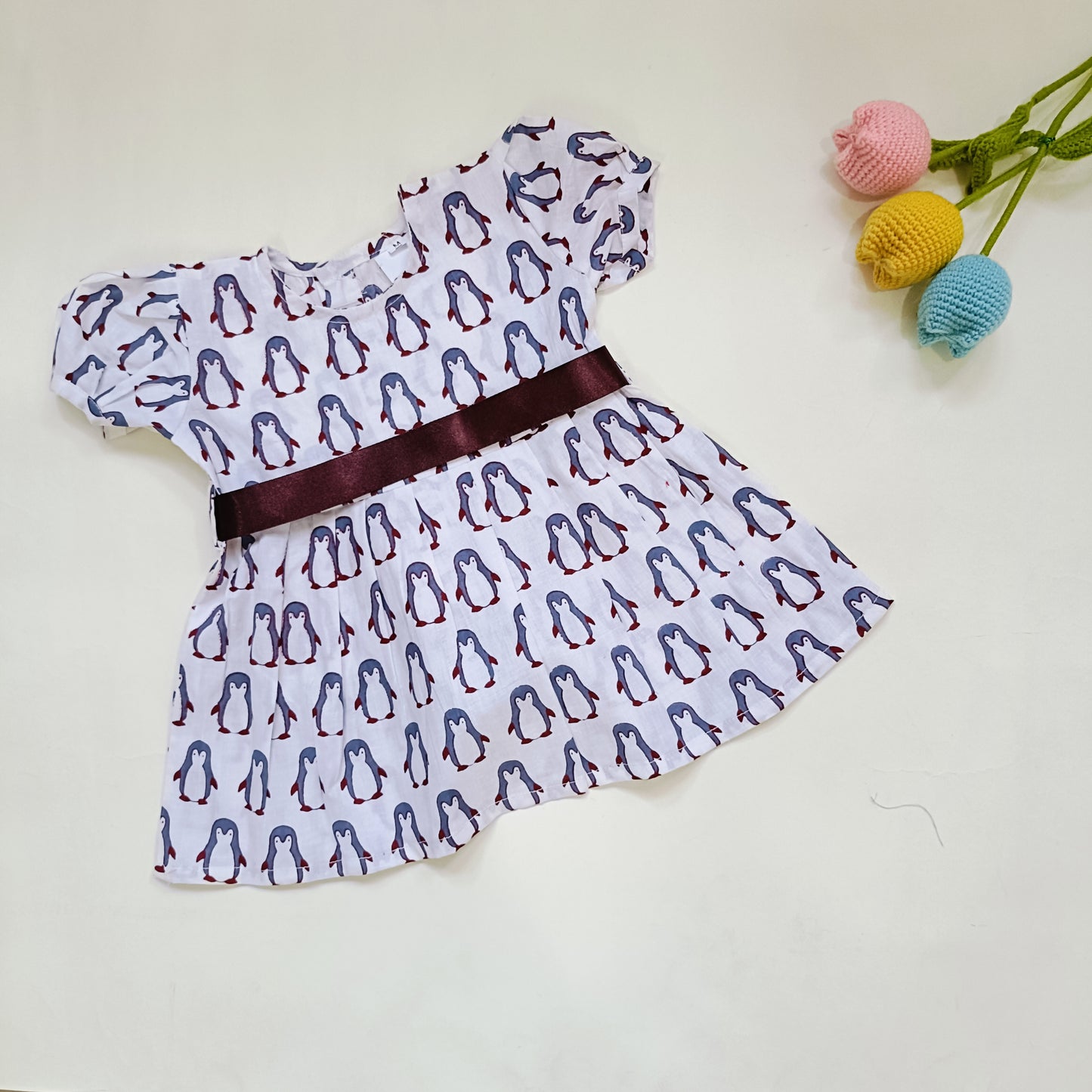 Cotton Printed Baby Girl Dress |Grey| Penguine