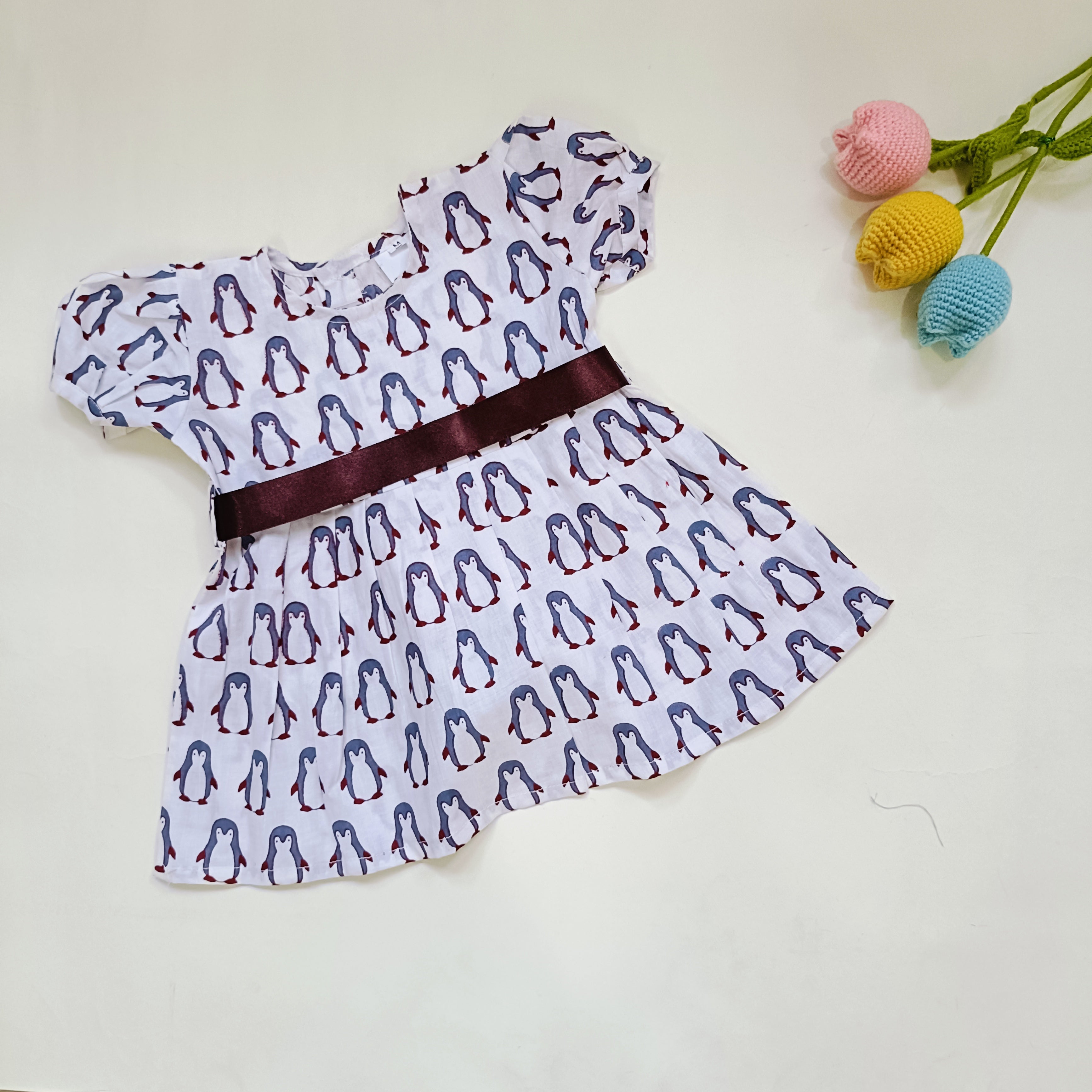 Cotton Printed Baby Girl Dress |Grey| Penguine
